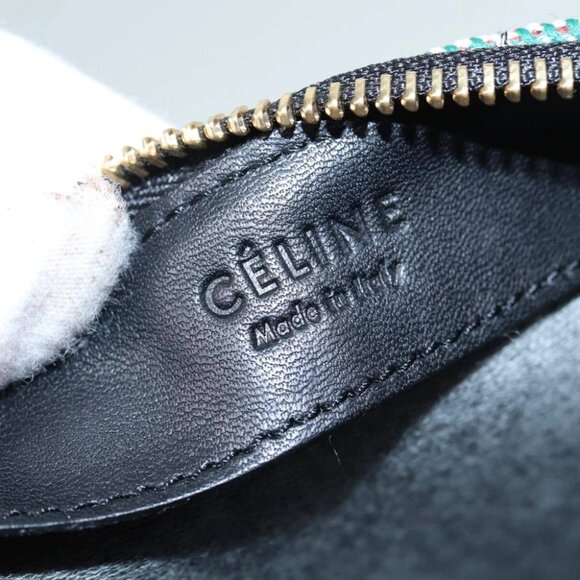 CELINE Trio Large Shoulder Bag Canvas Green Gold Auth 88114V - Picture 12 of 16